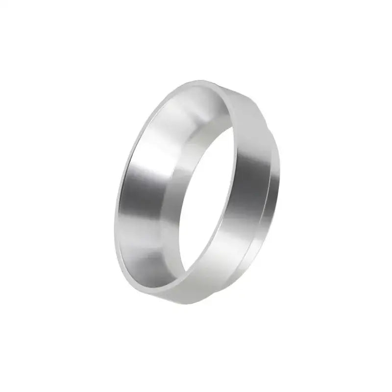 Silver metallic ring with polished finish and tapered inner diameter for espresso coffee filter adapter set