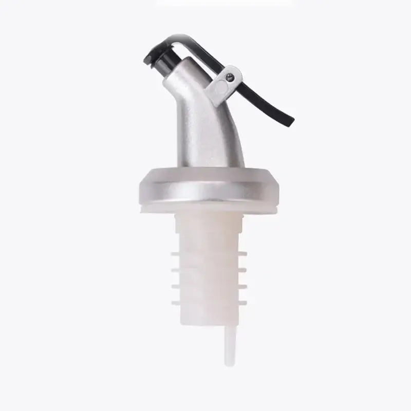 Silver-toned metal bottle cap stopper with black lever and white base from decorbites stopper set for kitchen dispenser