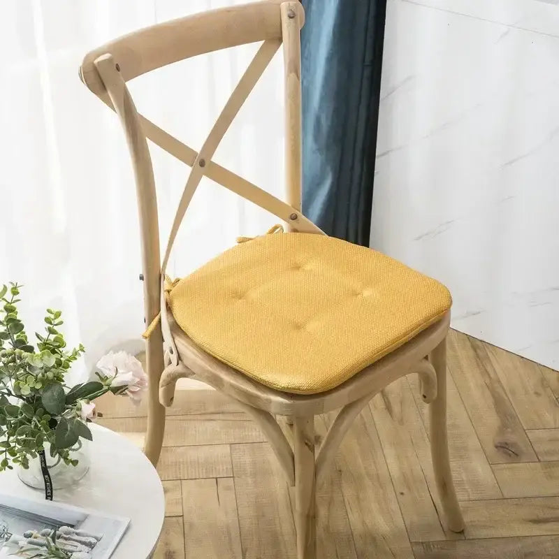Yellow tufted fabric dining chair cushion for wooden cross-back chair from decorbites dining chair cushions collection