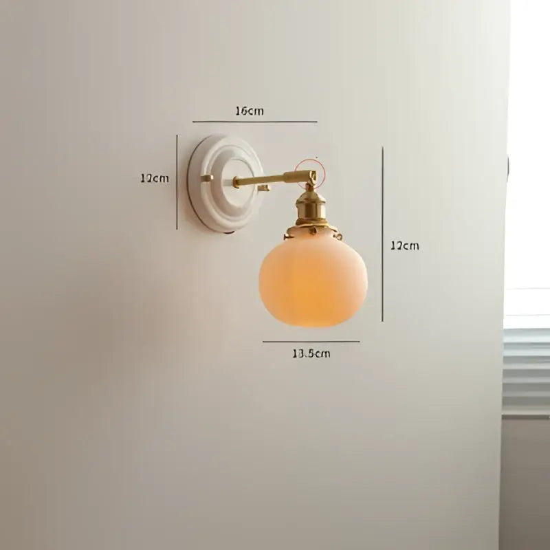 Vintage brass globe wall sconce with frosted peach ribbed glass and decorbites copper arm led for bedroom lighting