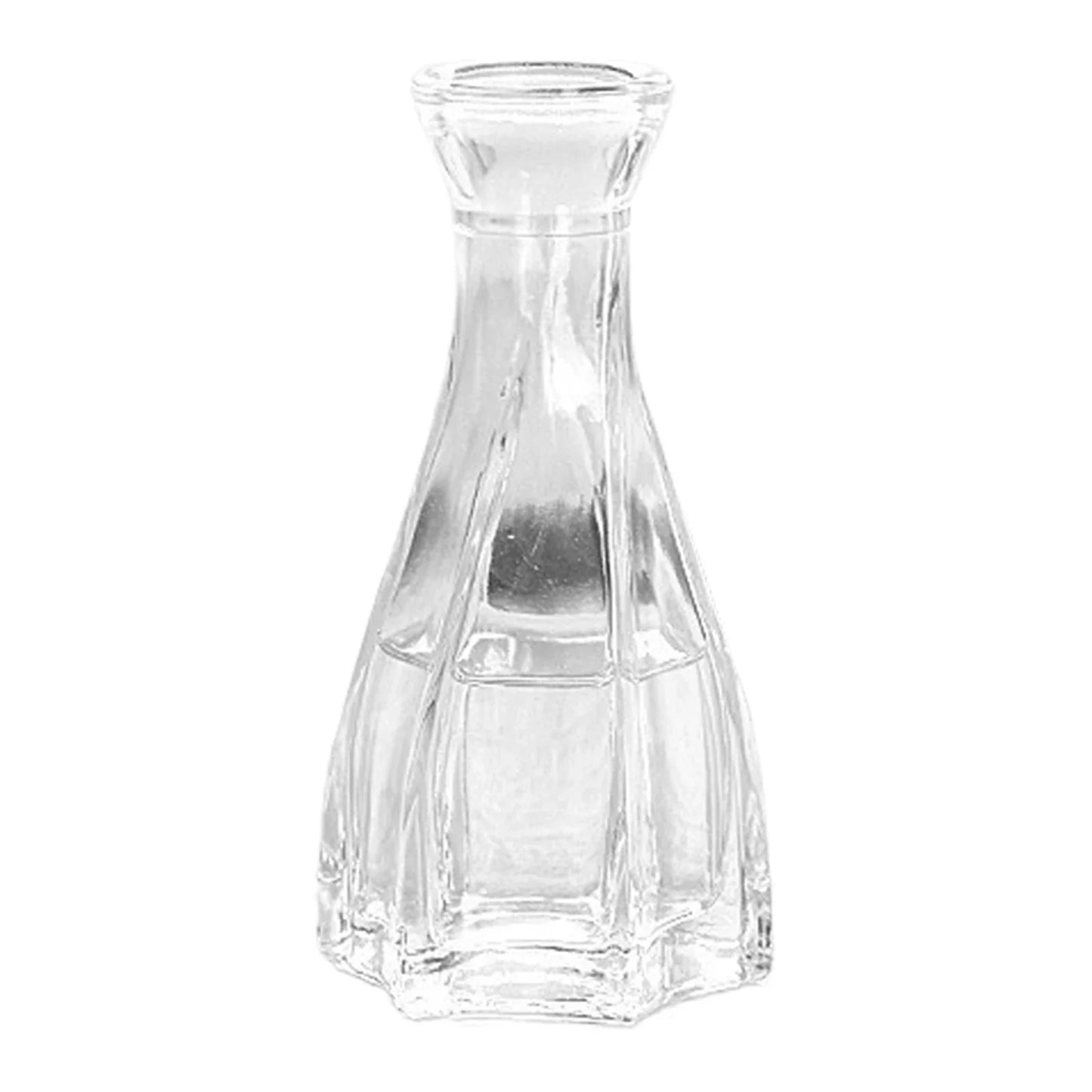 Clear glass vintage French vase with faceted geometric design and stopper ideal for plant pot decor and table display