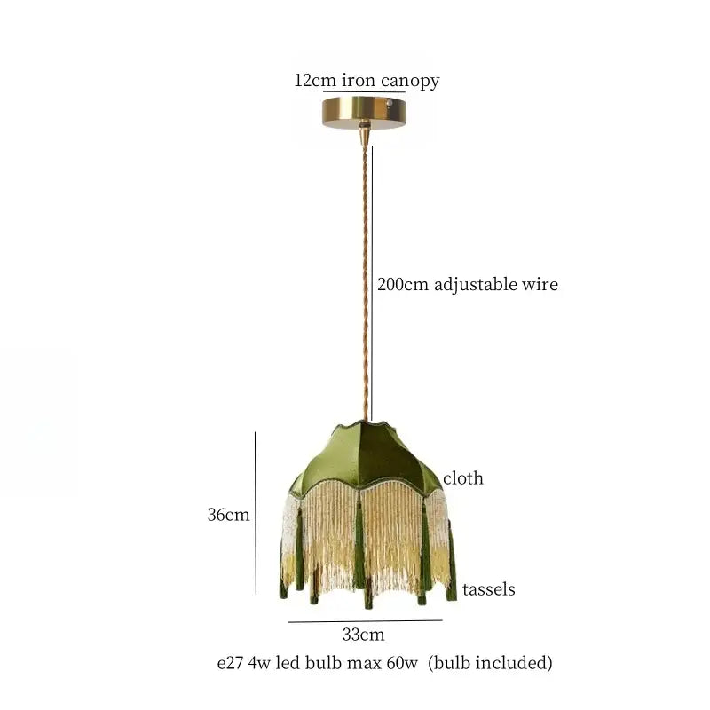 Vintage green velvet tassel pendant light with gold tassels and brass iron canopy for living room decorbites green tassel