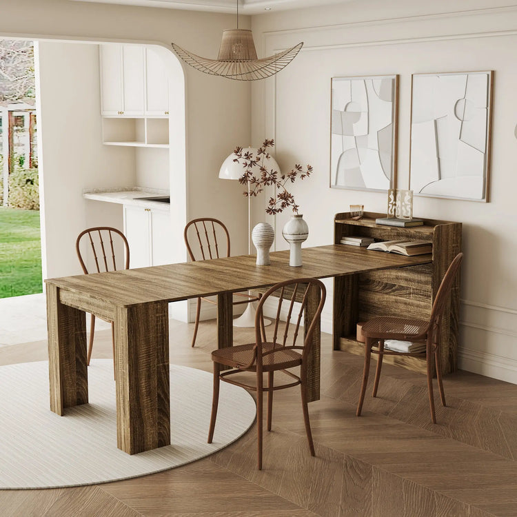 Rustic wooden dining table with textured weathered finish and sturdy rectangular legs in dining tables collection