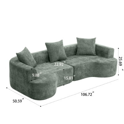 Moderner Stil-Gekrümmtes Sofa, Weiches Samtstoff-Sofa mit 3 Kissen, Wohnzimmer Milchweiß Ultra-Glatter Gekrümmter Stoffsofa