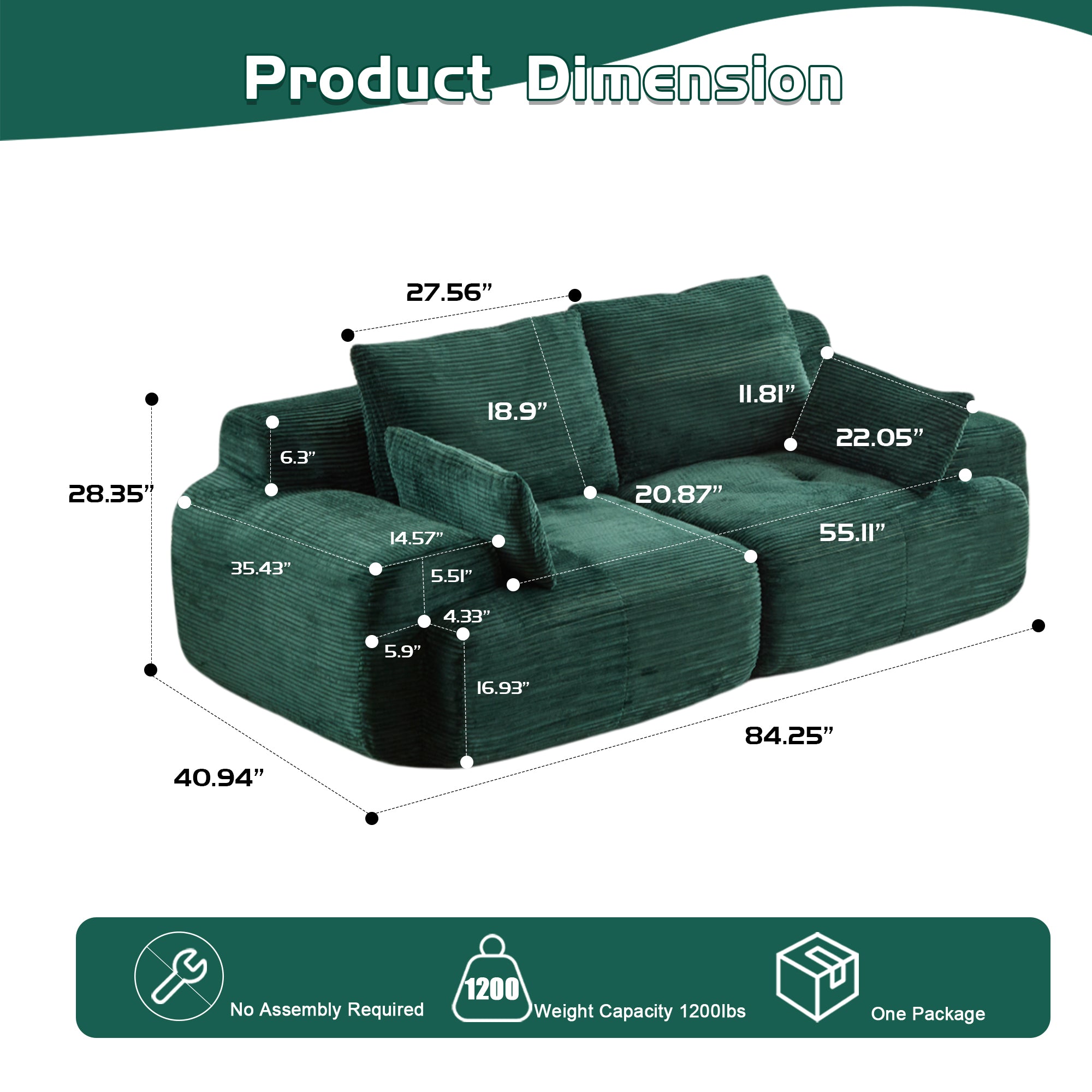 Green Corduroy Loveseat Sofa