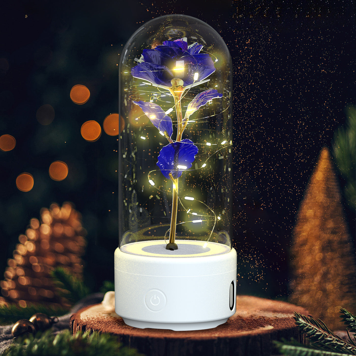 Kreatives 2-in-1 Rosenblumen-LED-Licht und Bluetooth-kompatibler Lautsprecher Valentinstag-Geschenk Rosenleuchtendes Nachtlicht-Ornament mit Glasabdeckung