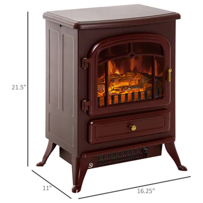 22" Elektro-Kaminheizung, freistehender Kaminofen mit realistischen LED-Flammen und Scheiten sowie Überhitzungsschutz, 750 W/1500 W, Rot