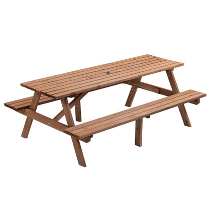 8-Person-Brauner Holztisch für Picknick, Outdoor-Camping-Esstisch mit 2 Sitzen, Garten, DIY mit 2 integrierten Bänken, Tragfähigkeit 2220 lb