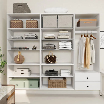 Livelylodge Modulares Kleiderschrank - Freistehender Weißer Schrank mit Geräumigen Stauraumregalen und Kleiderstangen 70,86"B x 16,04"T x 70,86"H