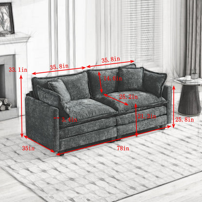 Cloud Sofa LoveSeat Ottoman Is Not Included, Modern Sectional Couch, For Living Room Bedroom And Apartment, Comfy Double Layer Upholstered Seat Cushion, Breathable Chenille Fabric, Blue.SW5012BL