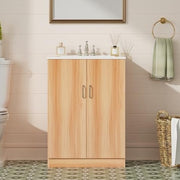 Ein modernes Badezimmer-Waschbecken mit einem Keramikbecken und einem unabhängigen Badezimmer-Aufbewahrungsschrank mit Waschbecken-Kombinationsset