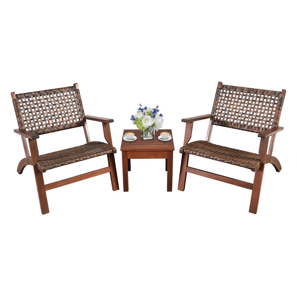 3-teiliges Outdoor-Holz-Patio-Rattan-Möbelset