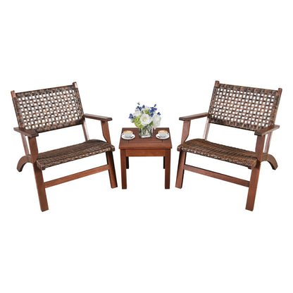 3-teiliges Outdoor-Holz-Patio-Rattan-Möbelset