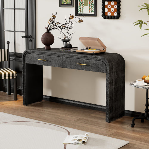 Einzigartiger Retro-Silhouetten-Konsolentisch, offenes Design, zwei obere Schubladen für Eingangsbereich, Esszimmer, Wohnzimmer