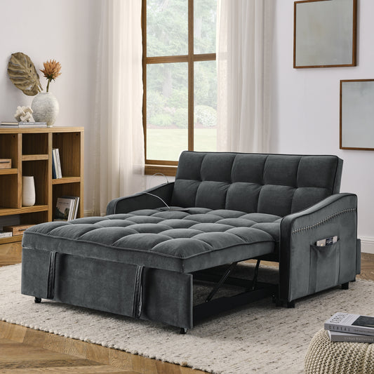 Loveseat-Sofabett mit Ausziehbett, verstellbarer Rückenlehne, Armtaschen, TypeC- und USB-Ladefunktion