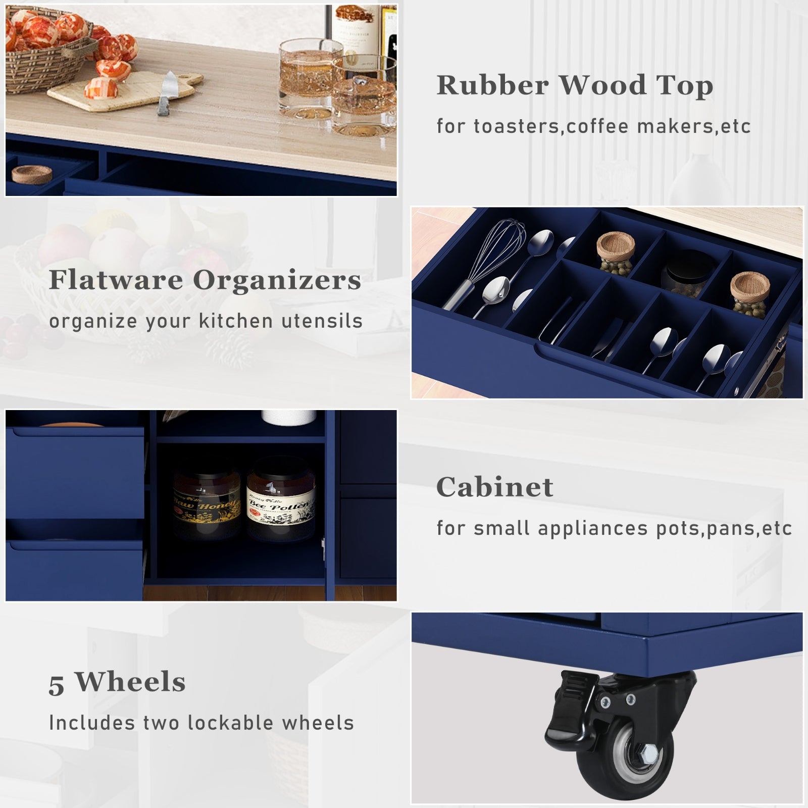 Blue Wood Kitchen Cart