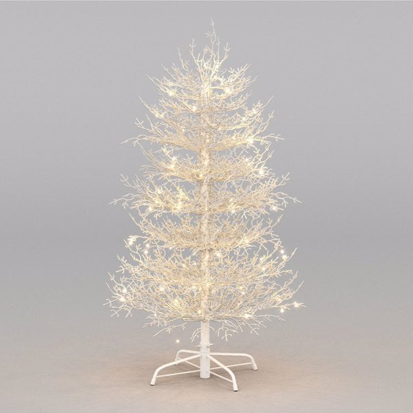 4FT Vorbeleuchteter Aspen-Fir-Künstlicher Weihnachtsbaum, Scharnierter Weihnachtsbaum mit 280 Schnee-bestäubten Astspitzen, 230 Warmweißen LED-Lichtern, Feiertags-Korallen-Weihnachtsbaum für Zuhause und Party