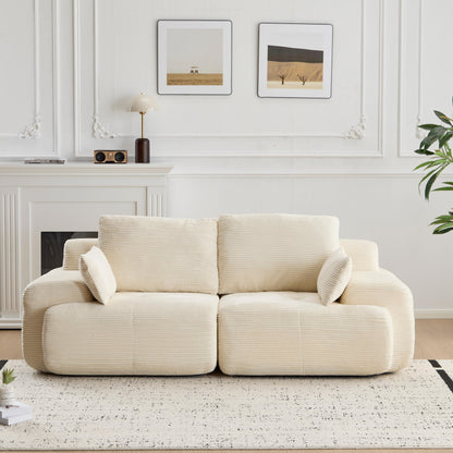Moderne Kompressions-Matratzen-Sofa, 2-Sitzer großes Ecksofa für das Wohnzimmer, Haustierfreundliches Wolkenmodul-Sofa, Samtstoff, extra tiefe Zweier-Sitzbank, keine Montage erforderlich, Beige