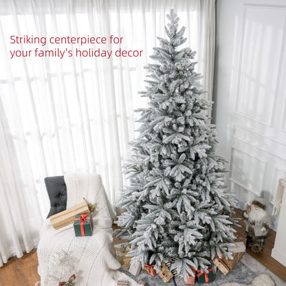 HOMCOM 2,4 m künstlicher Weihnachtsbaum mit Schneeauflage, 2003 Ästen, klappbarem Metallständer, einfacher Montage, gefalteter Weihnachtsbaum für Zuhause, Büro, Feiertage, Grün