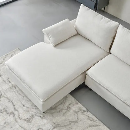 L-förmiges Leinen-Sofasofa mit rechter Chaise, Wohnzimmer, Schlafzimmer, Büro.