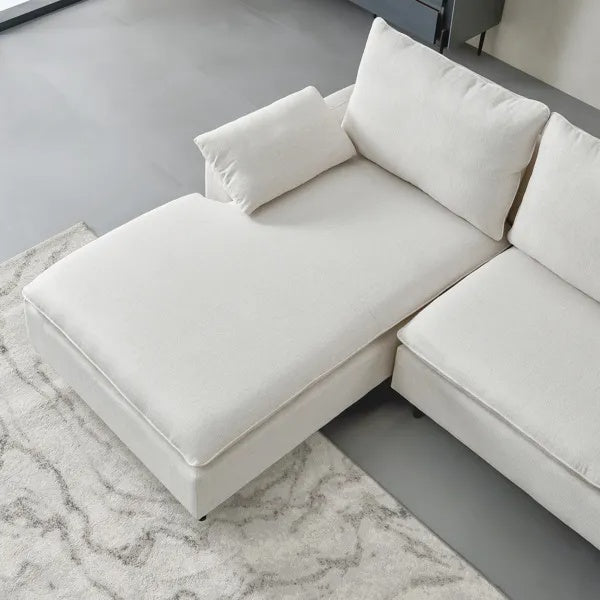 L-förmiges Leinen-Sofasofa mit rechter Chaise, Wohnzimmer, Schlafzimmer, Büro.