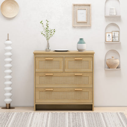 4-Schubladen-Rattan-Schrank für Schlafzimmer, Wohnzimmer, einfache Montage