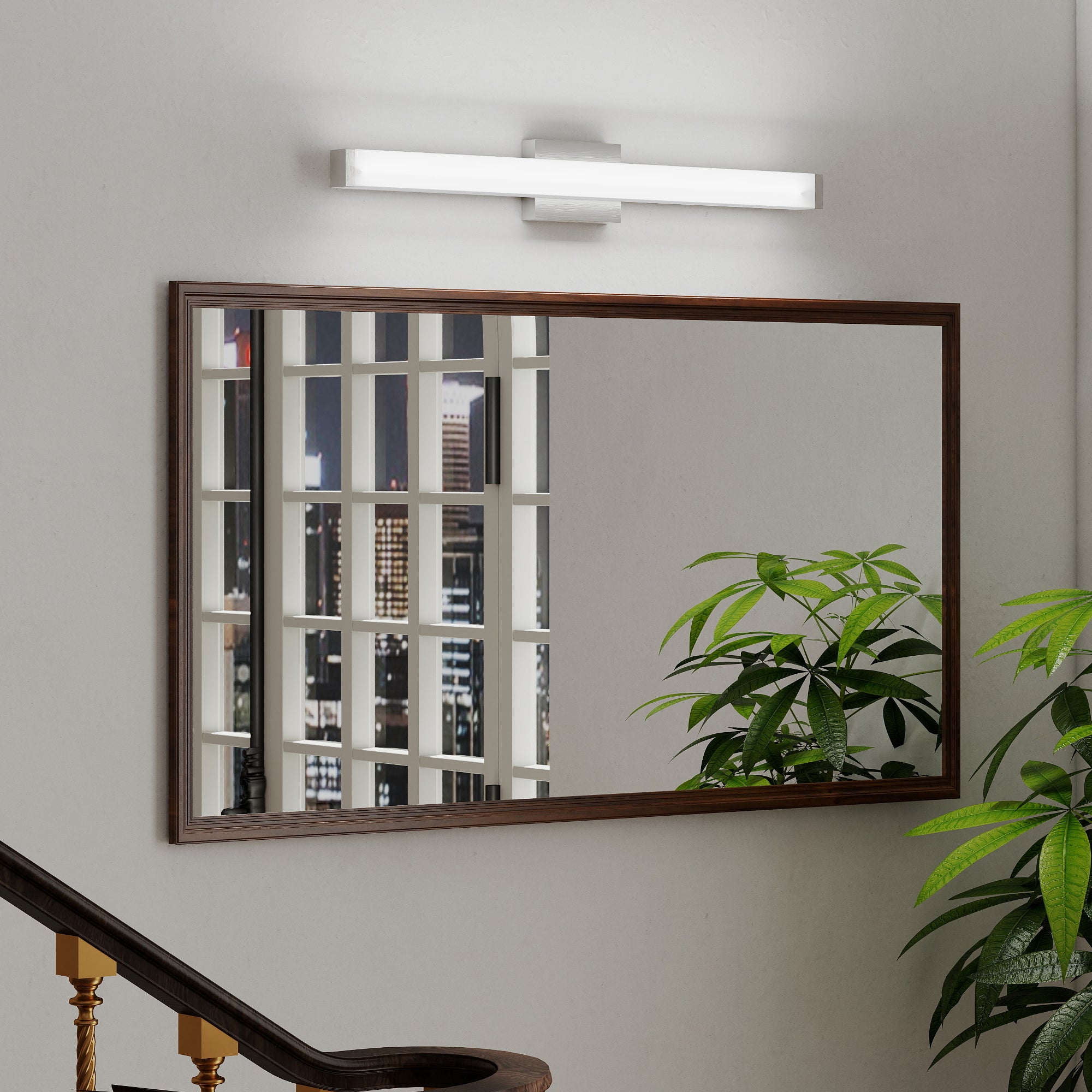 Badezimmer-Spiegelablageleuchte gebürstetes Nickel quadratisch LED 33 Zoll 18 W 6000 K kühles Weißes Licht Wandleuchte über dem Spiegel