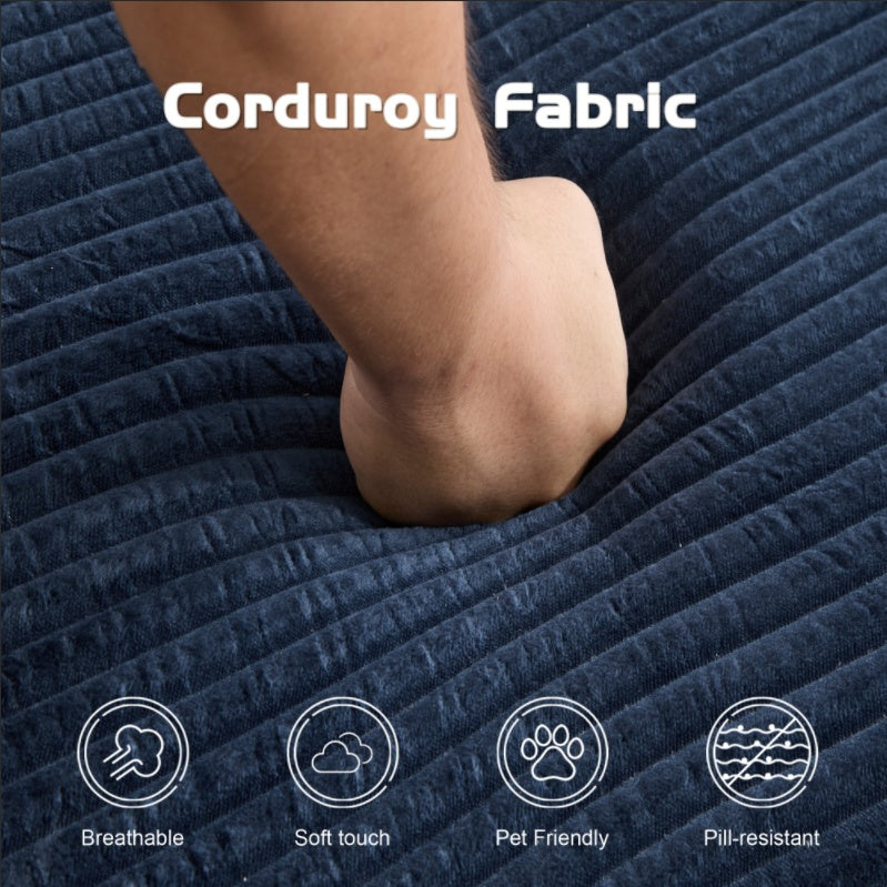 Zweisitzer-Sofa, Bequemes Sofa-Bett mit tiefer Sitzfläche, Modernes kleines Cord-Sofa für Wohnzimmer und Schlafzimmer, Umkehrbares Kissen mit Kissen, Keine Montage erforderlich, Dunkelblau