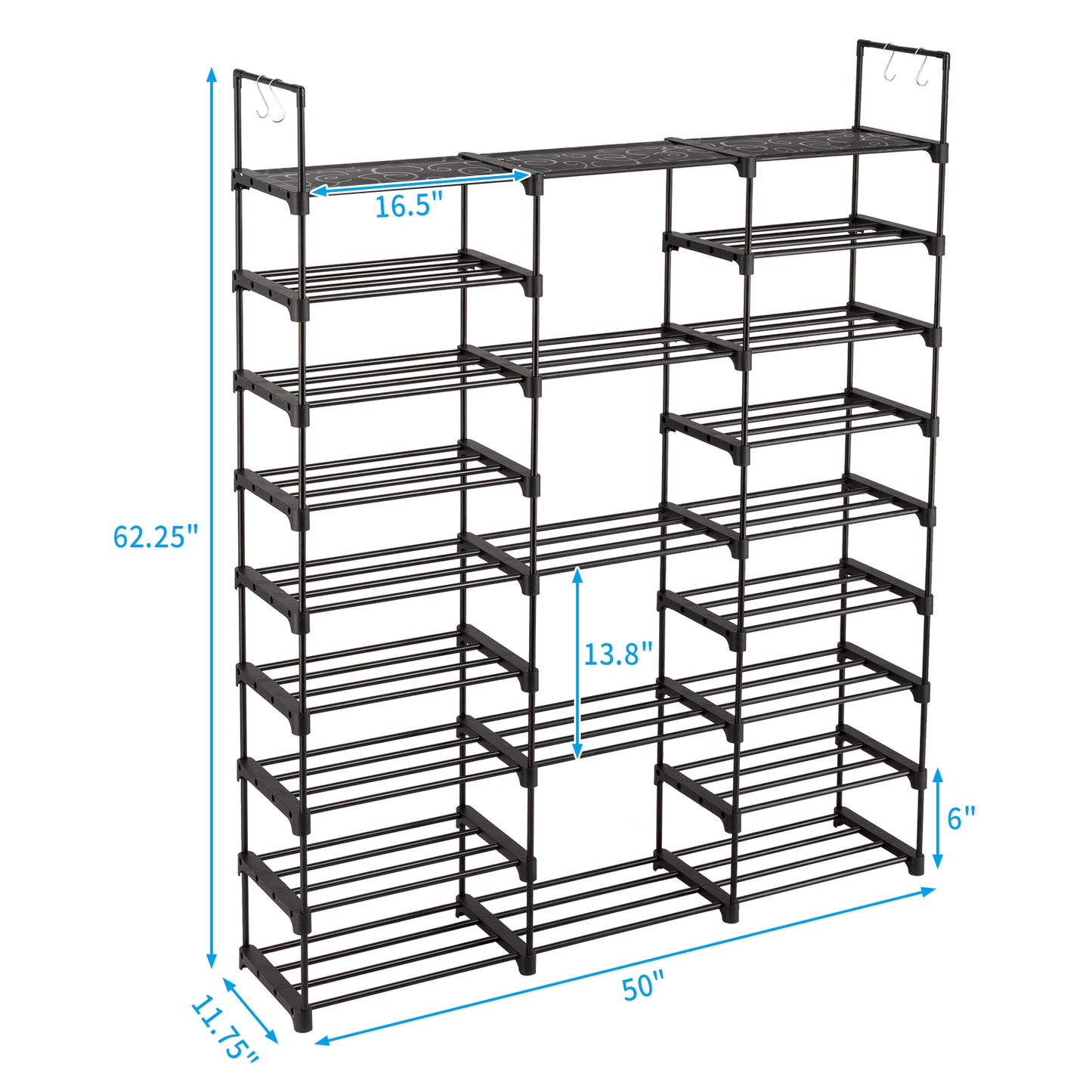 9-stufiges Schuhregal-Aufbewahrungssystem Schuhregal-Organizer für den Eingangsbereich Fassend für 50-55 Paar Schuhe, stapelbares Schuhschrank-Schuhregal