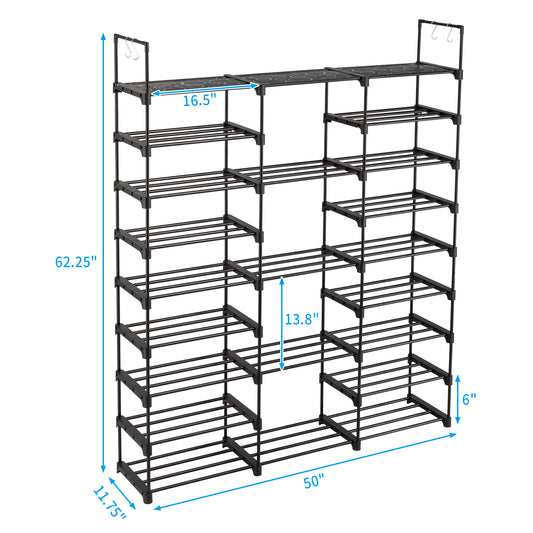 9-stufiges Schuhregal-Aufbewahrungssystem Schuhregal-Organizer für den Eingangsbereich Fassend für 50-55 Paar Schuhe, stapelbares Schuhschrank-Schuhregal