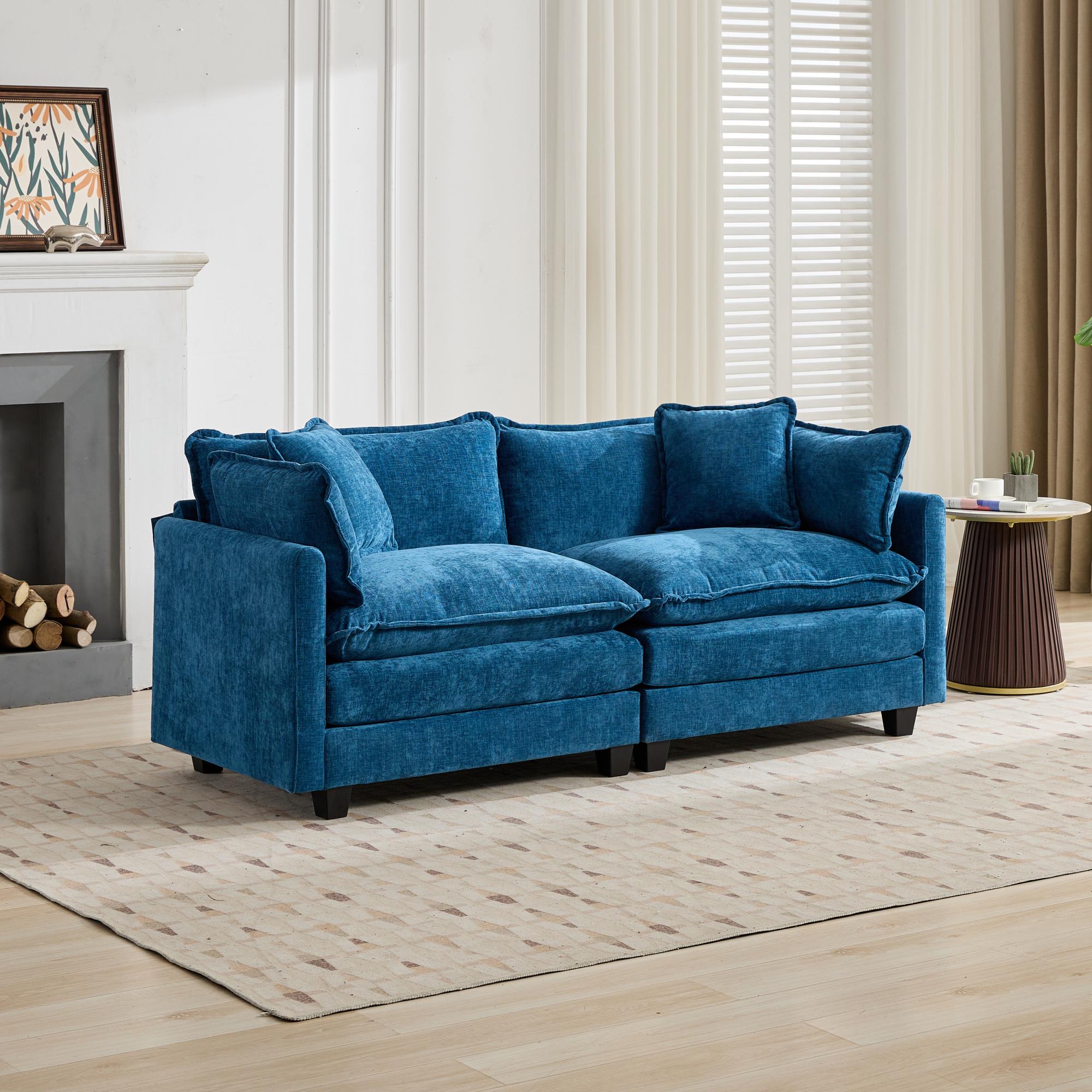 Cloud-Sofa Liebesitz Hocker nicht enthalten, modernes Ecksofa, für Wohnzimmer, Schlafzimmer und Wohnung, bequeme zweischichtige gepolsterte Sitzkissen, atmungsaktiver Chenille-Stoff, Blau.SW5012BL