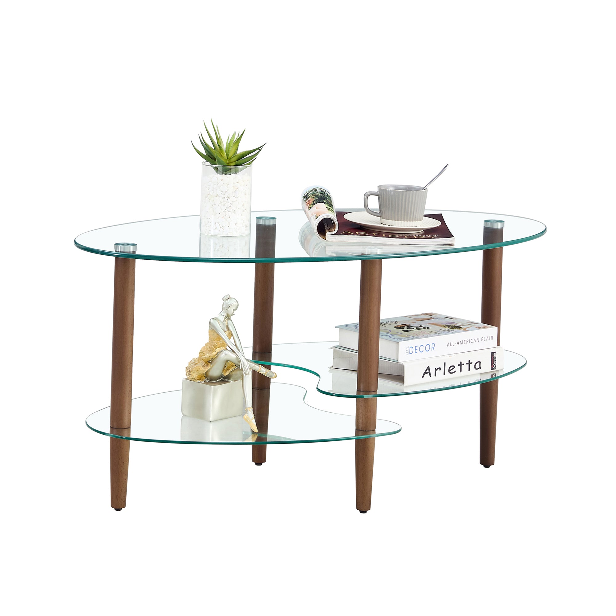 Glass Oval Coffee Table Transparent Classic Oak