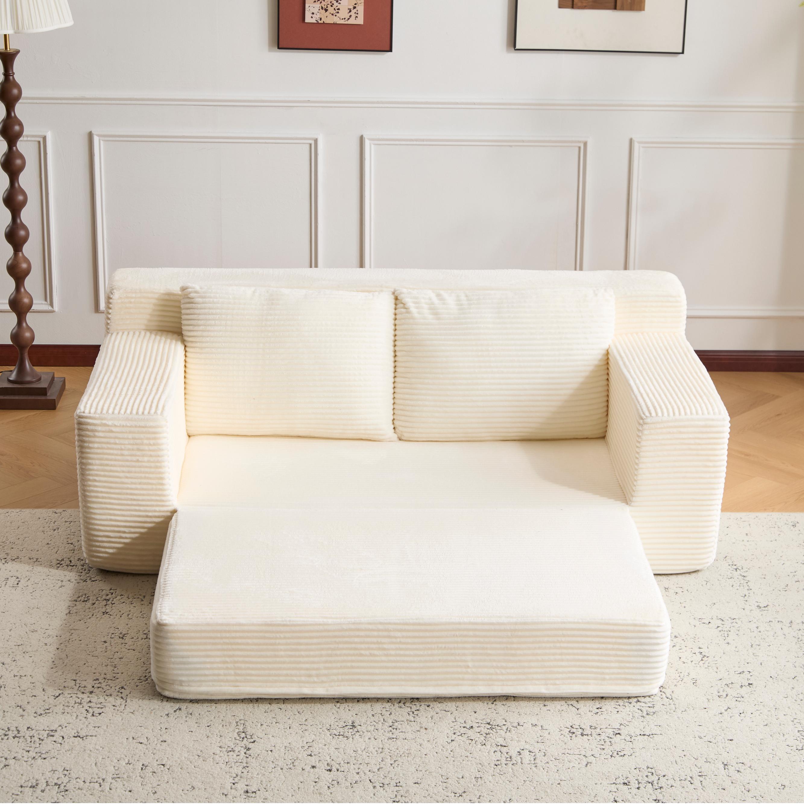 White Corduroy Loveseat Sofa Reversible Cushions