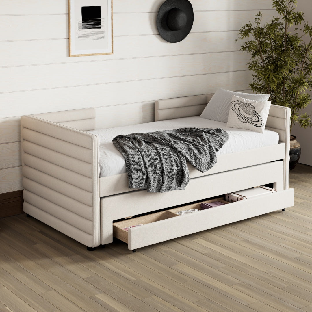 Beige Chenille Daybed Trundle