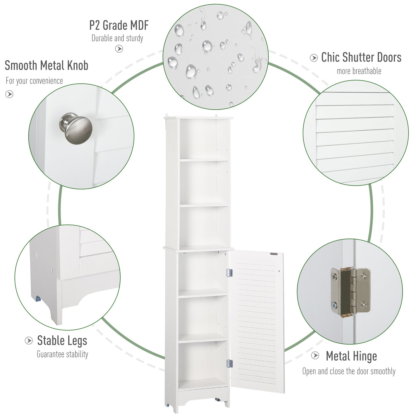 Hohes Badezimmerschrank/Freistehender Turm mit 3-stufigem offenem verstellbarem Regal und Schrank