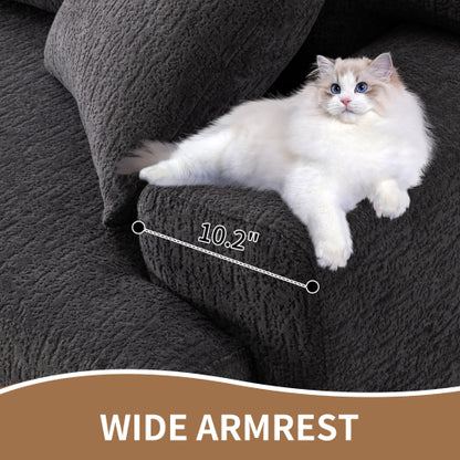 LY-029 Graue Kompressionssofa für 4 Personen, Kombinierte Sofa, Holzmaserung Chenille-Stoff, Voll-Schwamm-Kompressionssofa, kombinierte Sofa mit 2 Kissen für Wohnzimmer, Möbel für Zuhause, Wohnung