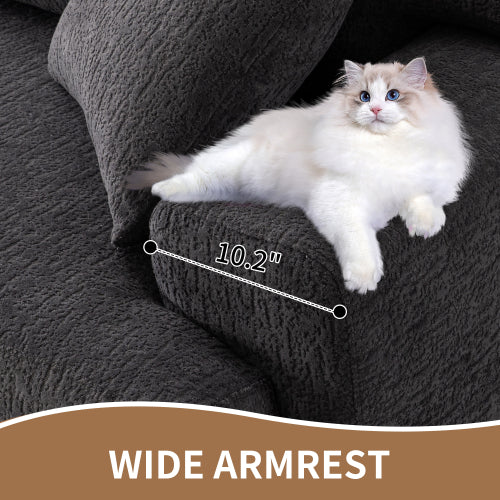 LY-029 Graue Kompressionssofa für 4 Personen, Kombinierte Sofa, Holzmaserung Chenille-Stoff, Voll-Schwamm-Kompressionssofa, kombinierte Sofa mit 2 Kissen für Wohnzimmer, Möbel für Zuhause, Wohnung