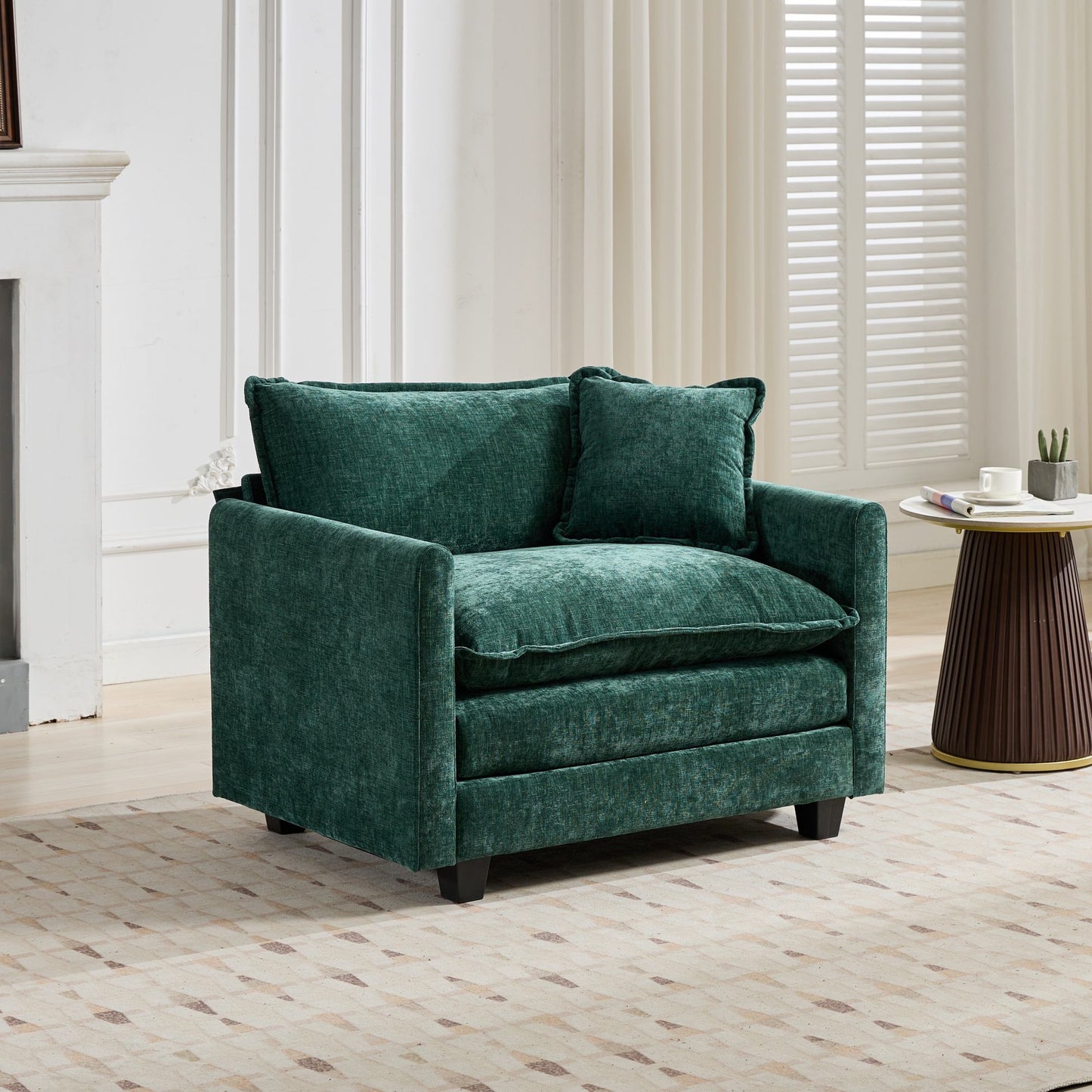 Cloud-Sofa Einzelsitz Armlehnen sind nicht enthalten, modernes Ecksofa, für Wohnzimmer, Schlafzimmer und Wohnung, bequeme zweischichtige gepolsterte Sitzkissen, atmungsaktiver Chenille-Stoff, Grün