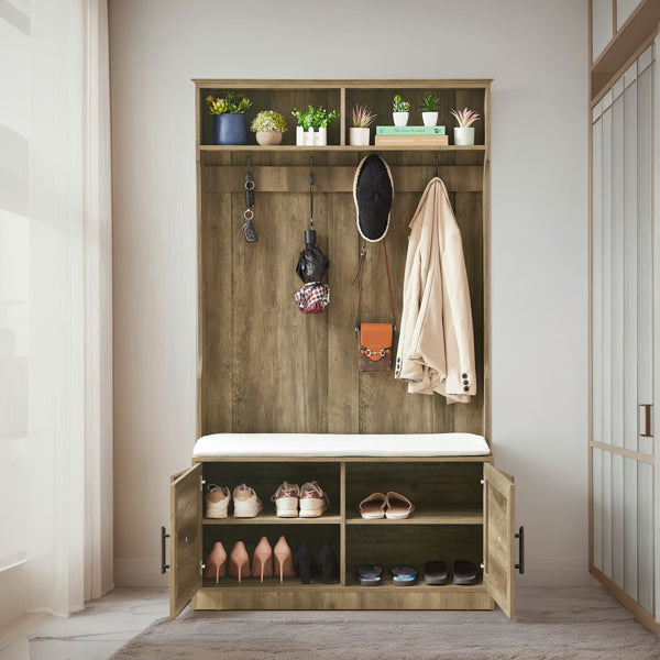 2 Ablagegestelle, 4 Ablageschränke mit 4 Kleiderhaken und 1 Schwammunterlage, Mehrere Kleiderschrank-Ablagegestelle für Schlafzimmer und Veranda, Kleiderständer, Schuhschrank, Helle Farbe
