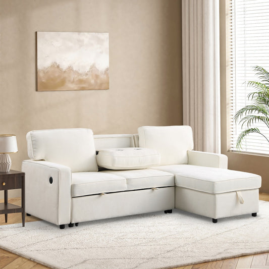 USTYLE Polstermöbel Schlaffunktion Ecksofa mit Stauraum, USB-Anschluss, 2 Getränkehaltern an den Rückenpolstern