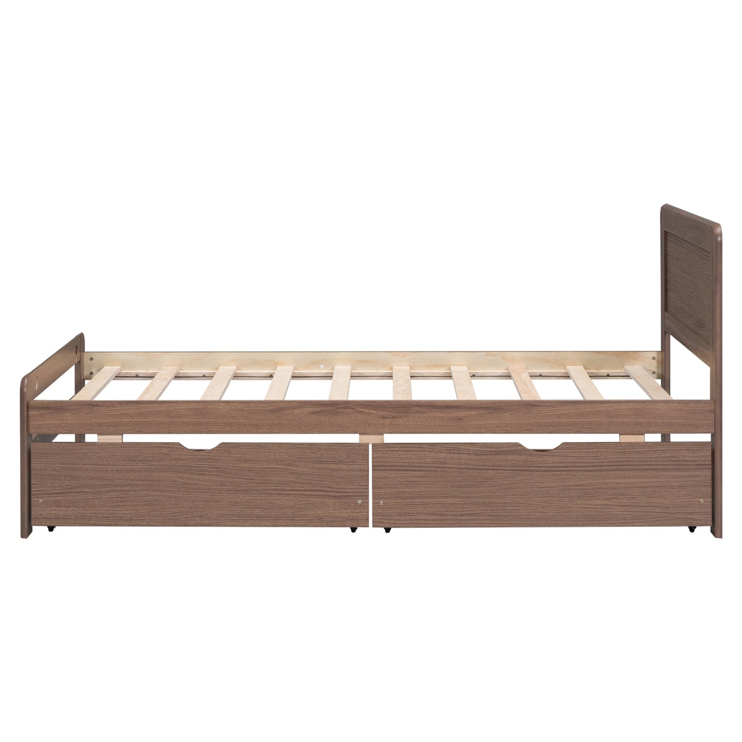 Moderner Design Doppelbettgestell in Plattformstil mit 2 Schubladen für Walnussfarbe