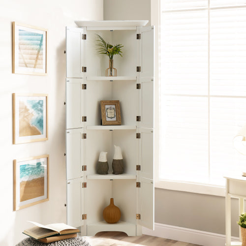 Hochschrank mit Tür und 4 Regalen, geeignet für Wohnzimmer, Küche, Büro, Schlafzimmer, Badezimmer, moderner Stil, weiß