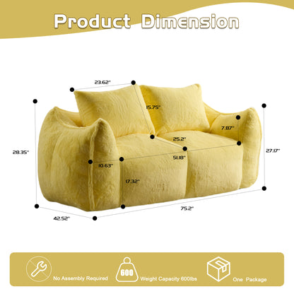 Riesiges Sitzsacksofa für Erwachsene, ultra weiches, flauschiges Zweiersofa aus Sitzsäcken, überdimensionierter Chaise-Lounge-Sessel für Innenräume im Wohnzimmer oder Schlafzimmer, keine Montage erforderlich, gemütlicher Lesesessel mit Kissen, Gelb