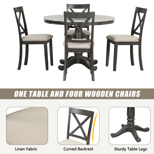 Gray Solid Wood Dining Set