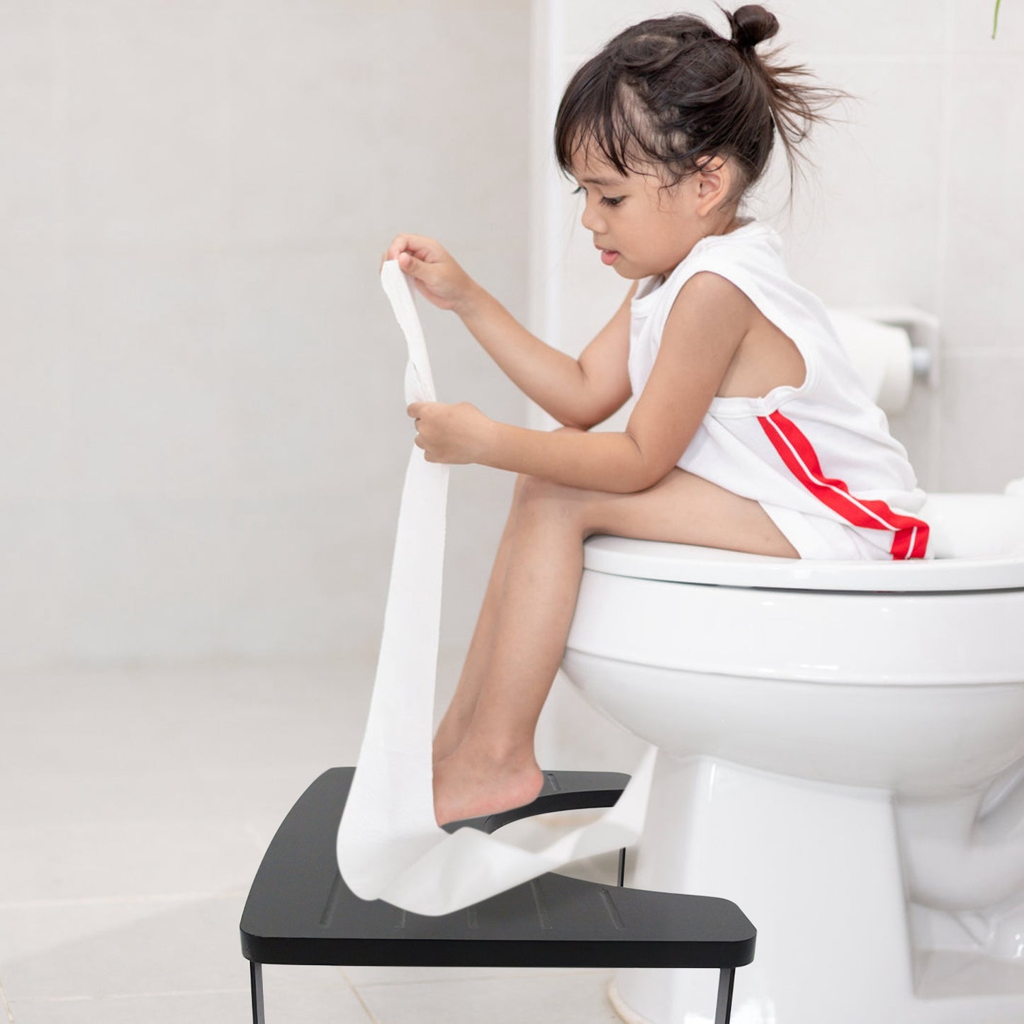 1 Stk. Holz Metall Töpfchen-Hocker 6,69 Zoll Im Badezimmer Toiletten-Hocker Für Kinder Rostfrei Rutschfest Kack-Hocker Schwarz