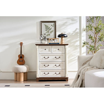 Landhaus-Stil 5-Schubladen-Kommode mit Basis, Holzschnitzerei rustikale Schubladenschrank, Aufbewahrungskommode für Schlafzimmer, Wohnzimmer, schön robust und langlebig
