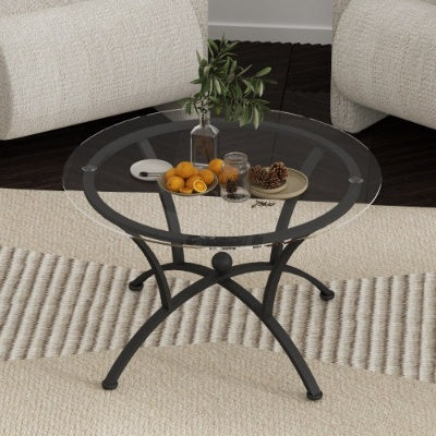 3 Piece Tempered Glass Surface Coffee Table Set, Decor Coffee Table Round End Side Table With Sturdy Construction For Living Room  Rustic Black