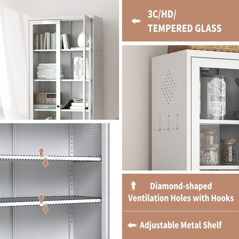 Metall-Küchen-Vorratsschrank - Hoher Stauraum mit 5 einstellbaren Regalen, Weißer freistehender Schrank für Küchen-Vorratsraum und Badezimmer