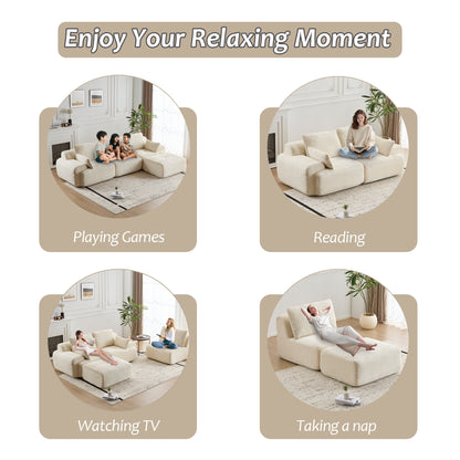 Moderne Kompressions-Matratzen-Sofa, Große Ecksofas für das Wohnzimmer, Haustierfreundliches Wolkenmodulares Ecksofa, Kordstoff, Extra Tiefes Liebespaarsofa, Keine Montage erforderlich, BEIGE