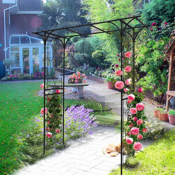 Metall-Gartenbogen L80,3'' x B52 cm x H206 cm Kletterpflanzen-Stütze Rosenbogen Outdoor Schwarz